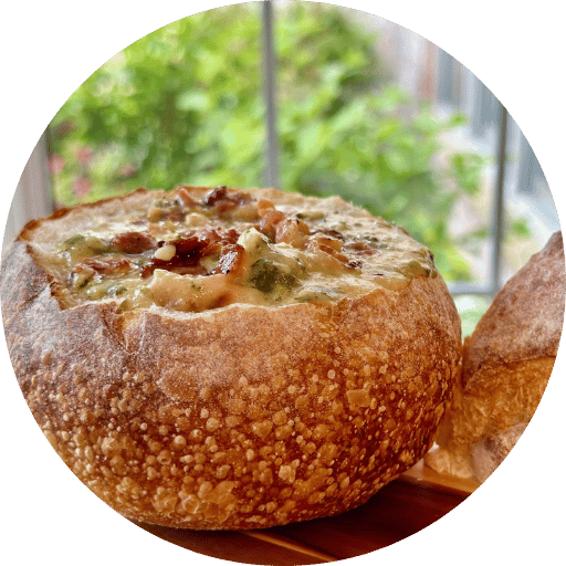 Illustrative image of the Soup in Sourdough Bread Bowl